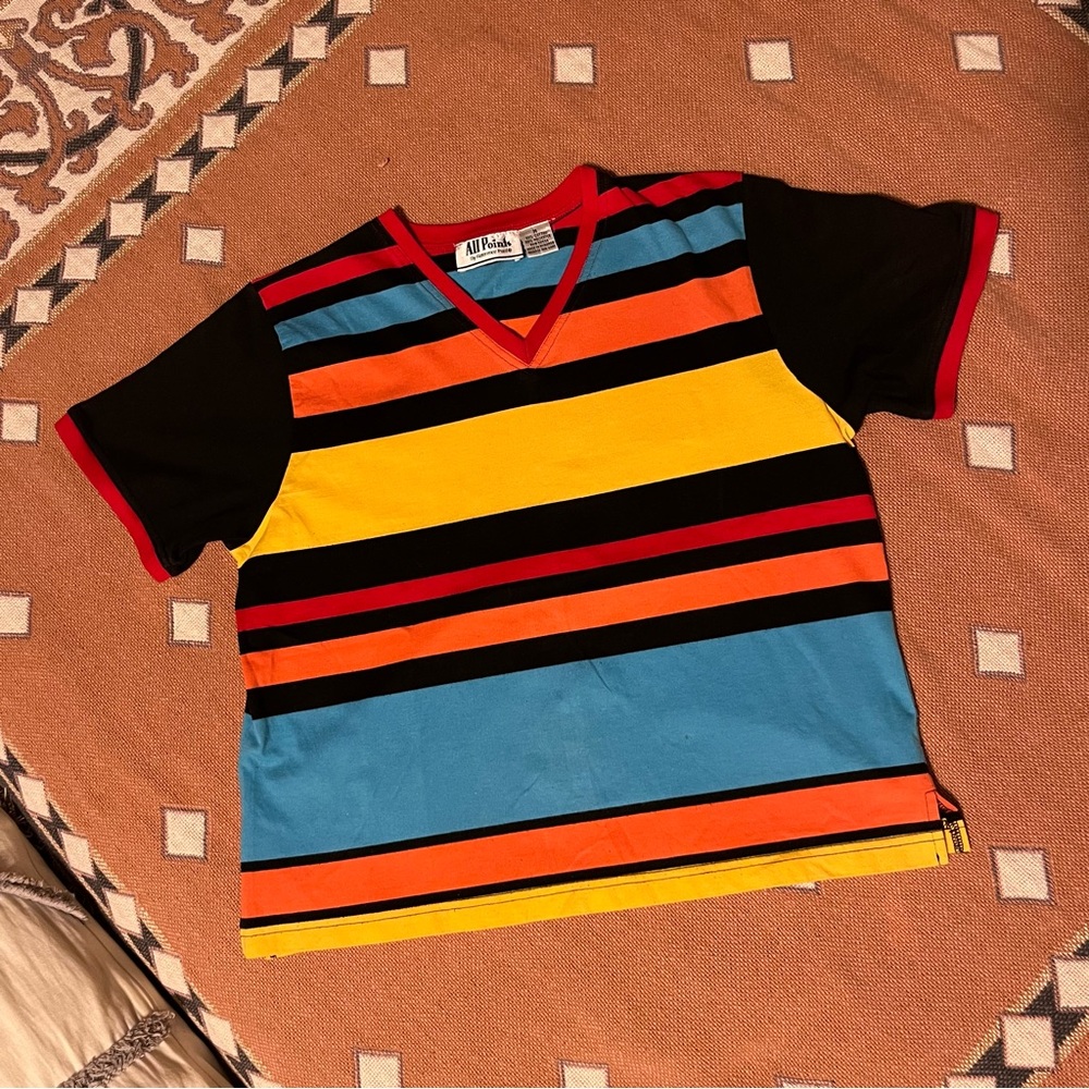Vintage All Points Striped V-neck Tee (M)